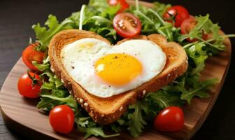 AI generated heart shape bread, egg and toasted sliced bread photo