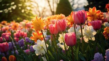 ai generado vibrante primavera floraciones marco expansivo espacio foto