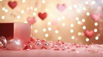 AI generated Love-filled background with gentle lighting, hearts, and space for heartfelt messages photo