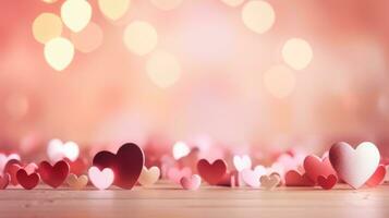 AI generated Love-filled background with gentle lighting, hearts, and space for heartfelt messages photo