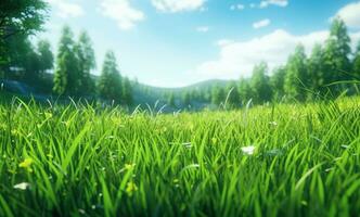 AI generated a field with grassy grass in summer time photo