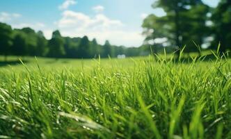 ai generado un campo con herboso césped en verano hora foto