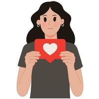 Portrait of smiling woman holding love paper illustration vector