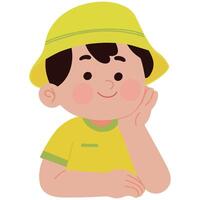 Cute cartoon little boy gesturing resting his chin vector