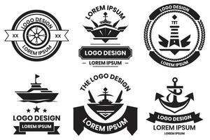 Ocean liner and water travel logo in vintage style vector