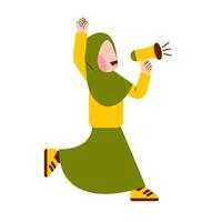 Character Of Hijab Girl Holding Megaphone vector