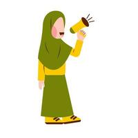 Character Of Hijab Girl Holding Megaphone vector