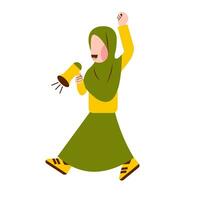 personaje de hijab niña participación megáfono vector