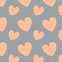 Love hearts peach fuzz trend color 2024 seamless gray background. Cute romantic hearts background. Valentines Day holiday background texture, romantic wedding design. vector