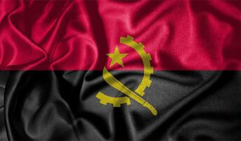 angola bandera ondulación revoloteando en el viento con realista textura tela seda satín antecedentes foto