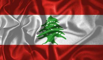 Lebanon flag waving fluttering in the wind with realistic texture fabric silk satin background photo