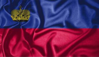 Liechtenstein flag waving fluttering in the wind with realistic texture fabric silk satin background photo