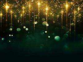 AI generated Yellow colorful light strings on green bokeh background photo