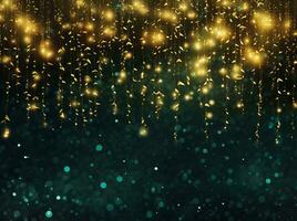 AI generated Yellow colorful light strings on green bokeh background photo