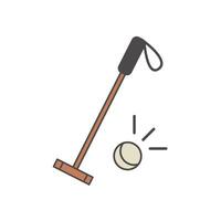 Horse Riding Polo Flat Colored Icon. Equestrian Sport Competition and Leisure Activity. Vector Illustration of Equine Polo Mallet and Ball. Isolated on White Background.
