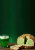 AI generated vertical banner, St. Patricks Day, traditional treats, Irish Soda Bread and green beer, place for text photo