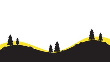 black and yellow flat silhouette vector landscape with pine trees and copy space for your text