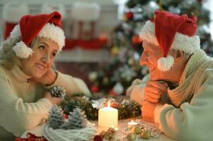 Portrait of senior couple preparing for Christmas photo