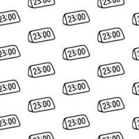 Hand drawn timer, clock seamless pattern. Doodle outline pattern with clock. Scribble clock wrapper, wallpaper for school design, office, freelance, textiles. Adult, kids linear clock coloring page vector