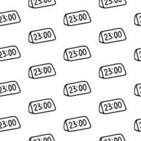 Hand drawn timer, clock seamless pattern. Doodle outline pattern with clock. Scribble clock wrapper, wallpaper for school design, office, freelance, textiles. Adult, kids linear clock coloring page vector