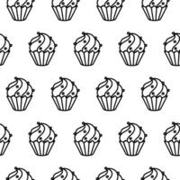 Cupcake seamless pattern. Doodle seamless pattern with cupcake isolated on white. Cupcakes wrapper, wallpaper for cafe or restaurant decoration menu Hand drawn dessert outline adult coloring page book vector