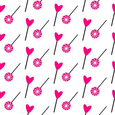 Heart shape lollipop and swirls lollipop seamless pattern. Hand drawn sweet lollipops for Valentine day. Wrap with heart shape lollipop icon on seamless pattern for Valentine day, New Year, Easter