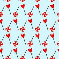 Red lollipops seamless pattern for Valentine day. Doodle pattern wrap for Valentine day with heart lollipop. Doodle lollipops icons on wrap for Valentine day, Xmas, Easter. Doodle heart lollipop wrap vector