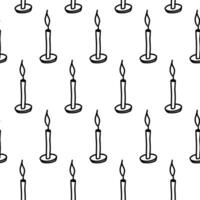 Burning wax candle seamless pattern. Doodle pattern with wax candle isolated background. Wax candle wrapper and wallpaper for gift, spa salon, aromatherapy, decoration, party Concept candle recreation vector