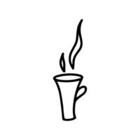 taza de café, chocolate, cacao, americano o capuchino de una sola mano. garabato ilustración vectorial. ilustración divertida y linda para la fiesta del té en el café o quedarse en casa. aislado sobre fondo blanco. vector