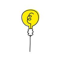 Doodle light bulb with rays shine. Hand drawn light bulb with broken tungsten helix. Bright shine light bulb in thin line art. Concept of creativity, innovation, inspiration, invention, idea, thought vector
