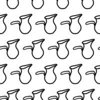 Jug seamless pattern. Doodle pattern with Jug icon isolated on white background. Jug wrapper and wallpaper for caffe or restaurant decoration menu. Hand drawn pitcher milk outline ink style, coloring vector