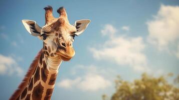 ai generado jirafa foto realidad giraffa camelopardalis es un dedos pares pezuña mamífero en África