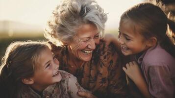 AI generated reality style photo of grandmother and granddaughter laughing