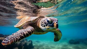 ai generado realidad foto de tortugas en el galápagos islas durante un soleado día