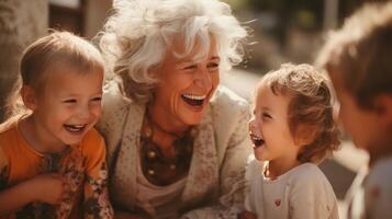 AI generated reality style photo of grandmother and granddaughter laughing