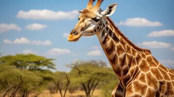 ai generado jirafa foto realidad giraffa camelopardalis es un dedos pares pezuña mamífero en África