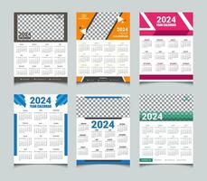 six sets one page wall calendar design 2024 years, 2024 wall calendar design vector template.