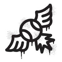 Tennis ball graffiti with wings drawn with black spray paint vector