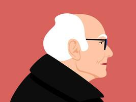 Elderly man with glasses in profile, senior with a pretty look and a coat, flat design vector