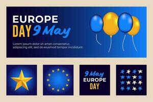 Europe day 9 may, flag, balloon, star, design elements for banner print and web use vector