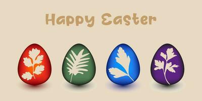 Traditional easter eggs coloring with leaves, set of drawing for illustration, logo, banner, print and web vector