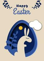 Happy easter with rabbit, egg, flower and sun for web and print banner in paper cut style vector