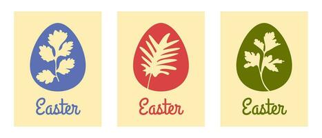 Traditional easter eggs coloring with leaves, set of drawing for illustration, logo, banner, print and web vector