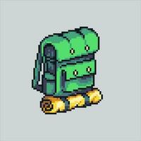 Pixel art illustration Backpack. Pixelated Backpack. Survival Camping backpack pixelated for the pixel art game and icon for website and video game. old school retro. vector