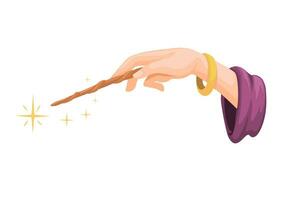 Witch Hand Hold Magic Wand Symbol Cartoon Illustration Vector