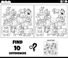 differences game with cartoon farm cows coloring page vector