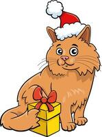 cartoon cat with present on Christmas time vector