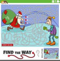 maze game with cartoon Santa Claus on Christmas time vector