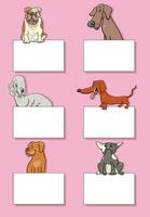 dibujos animados perros y cachorros con blanco tarjetas diseño conjunto vector