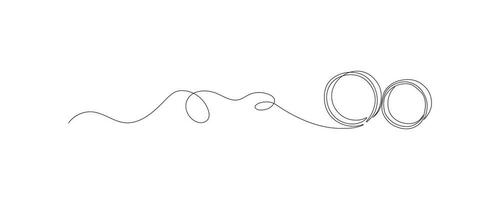 uno continuo línea dibujo de dos Boda anillos sutil remolinos y romántico símbolos en un sencillo lineal estilo. editable ataque. minimalista garabatear vector ilustración.